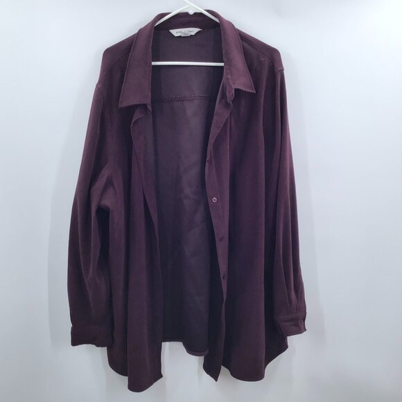 Vintage Bigshirt 3X Oversize Shirt Burgundy Moleskin Stretch Lycra Tunic Length - Picture 7 of 11